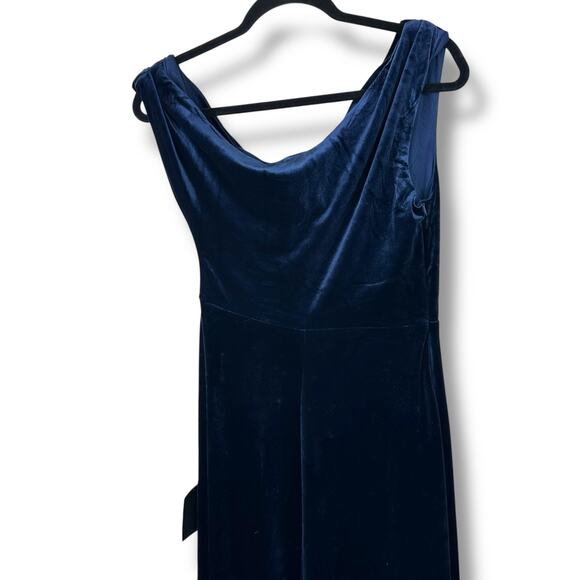 Lulus NWT Coveted Confidence Navy Blue Velvet Asymmetrical Maxi Dress Small - Picture 8 of 10